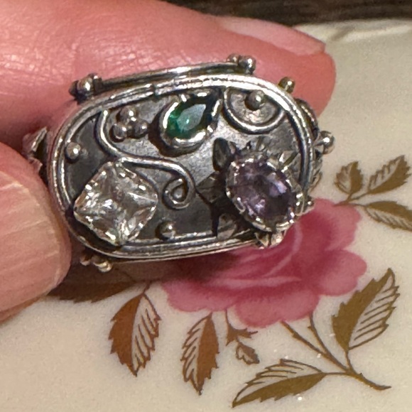 Moissanite 925 silver Sterling gold plated Ring for Ladies  Silver and Gemstone Women\'s Ring handmade NEW unused